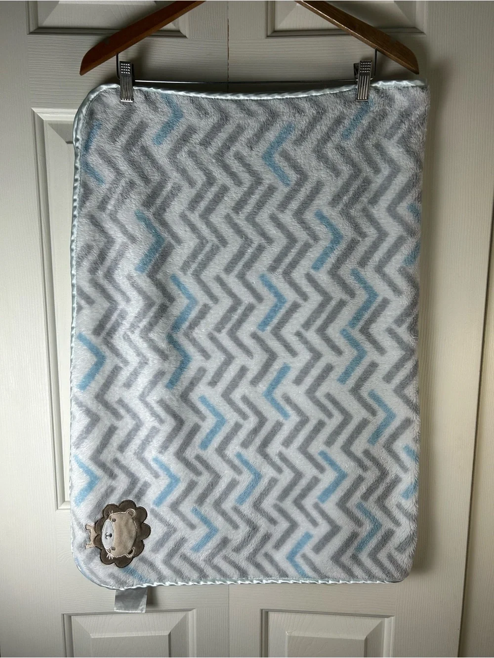 SL Home Fashions Gray White Blue Lion Baby Blanket Chevron Tan Brown Plush Lovey